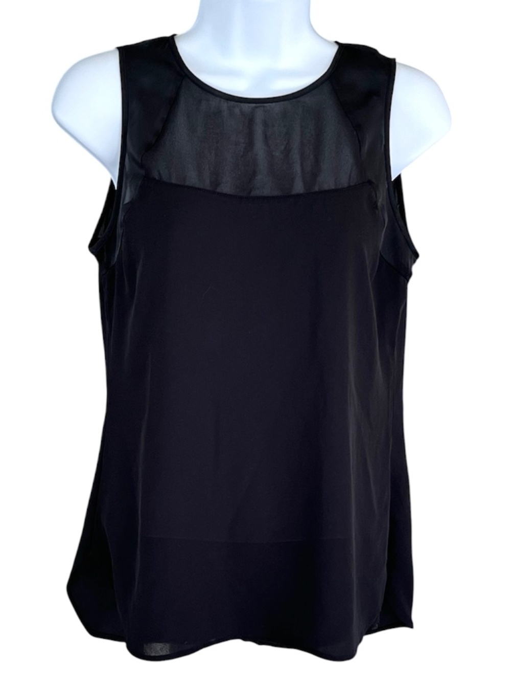 Banana Republic black sleeveless blouse with sheer top, size XS.
